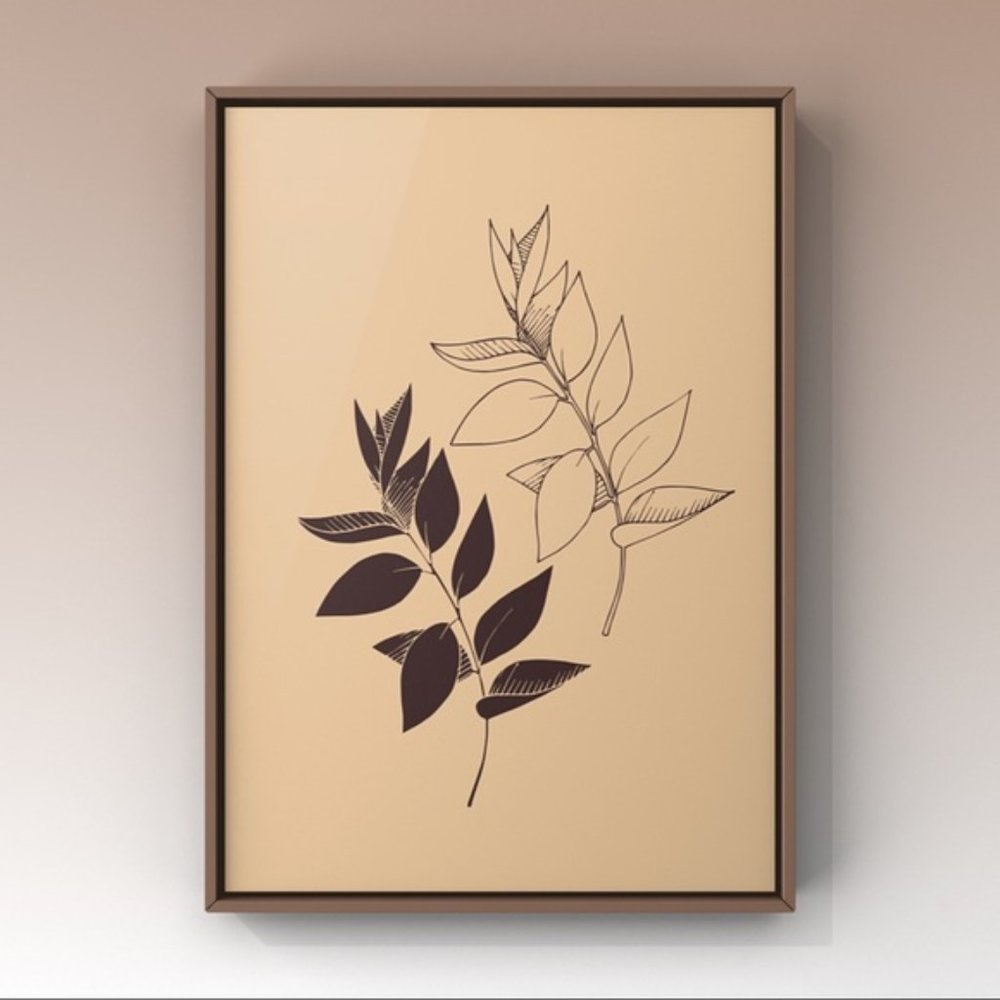 Modern minimalist stem with leave abstract wallart